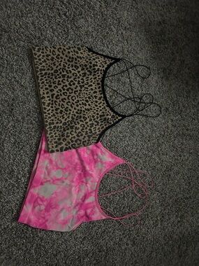 No Boundaries Leopard Print & Pink Tie-Dye Crop Tops - 2 Pack